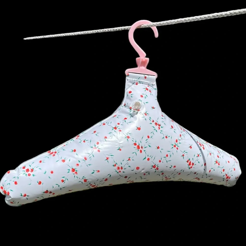 Vintage Cottagecore Inflatable Hangers 60s Poppy Rose Dainty Floral White Pink